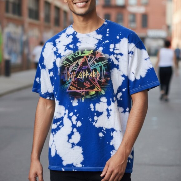 Def Leppard Blue Tie-Dye Men's Short Sleeve Tee Size XL - Picture 1 of 7
